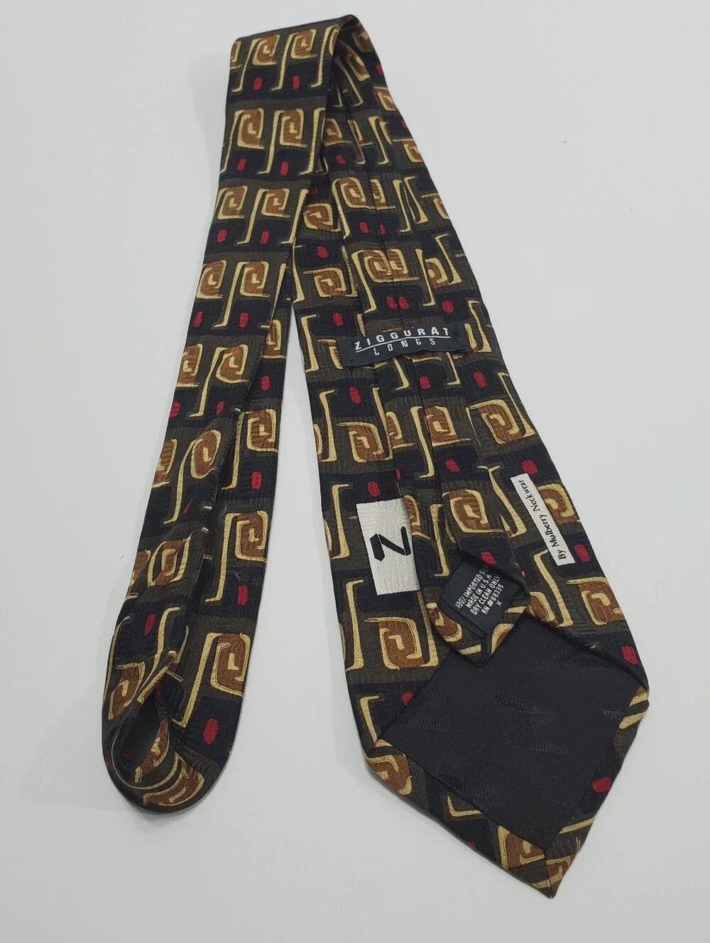 Ziggurat Men's Silk Neck Tie Multicolor Geometric Pattern Extra Long 63x3.75